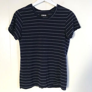 Reformation Navy Blue Striped Crew Neck T-Shirt